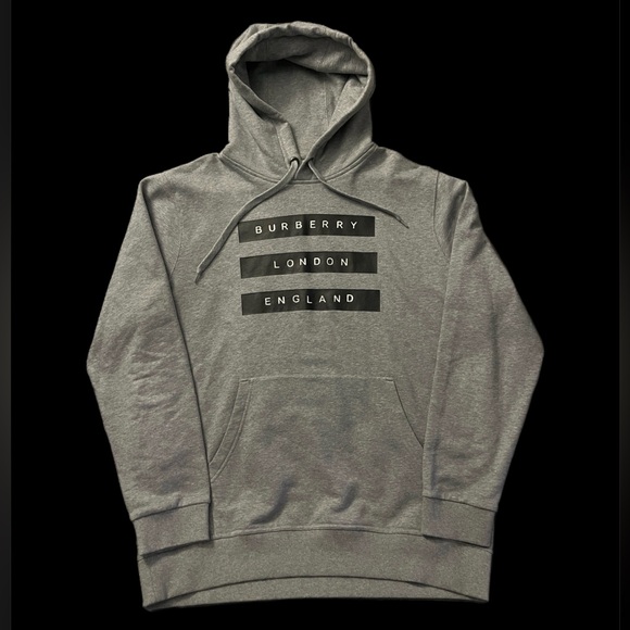 Burberry London England Spell Out Tape Print Grey Pullover Hoodie - Picture 1 of 7